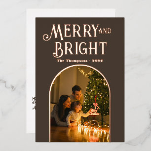 Modern Taupe & Rose Gold Christmas Photo