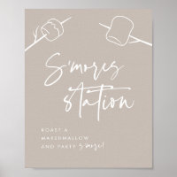 Modern Taupe Script Marshmallow S'mores Station