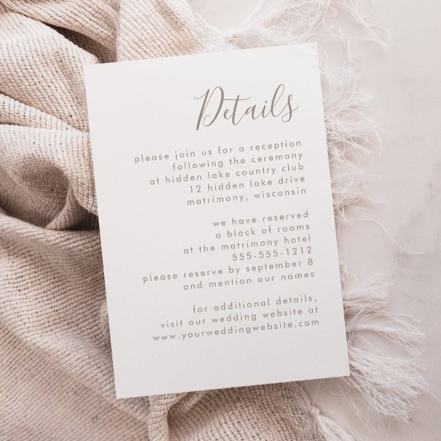 Modern Taupe Script Wedding Details Enclosure Card (Creator Uploaded)