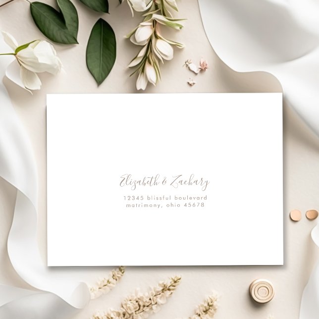 Modern Taupe Script Wedding RSVP Return Envelope (Creator Uploaded)