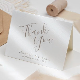 Modern Taupe Script Wedding Thank You Card