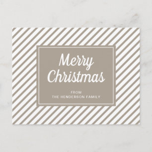 Modern Taupe Striped Christmas Postcard