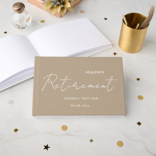 Modern Taupe White Happy Retirement Personalised Guest Book