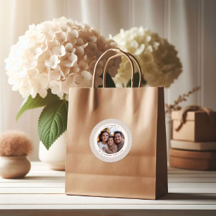 Modern Taupe & White Snowflake Photo Christmas Classic Round Sticker