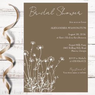 Modern Taupe & White Wildflower Bridal Shower Invitation