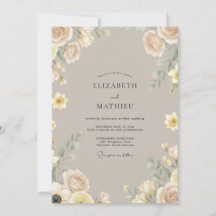 Modern Taupe Yellow Wildflower Wedding Invitation