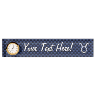 Modern Taurus Zodiac Sign Blue Carbon Fibre Print Nameplate