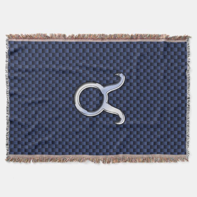 Modern Taurus Zodiac Sign Blue Carbon Fibre Print Throw Blanket (Front)