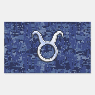 Modern Taurus Zodiac Sign Blue Digital Camouflage Rectangular Sticker