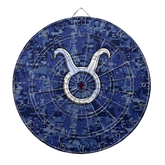 Modern Taurus Zodiac Sign Navy Blue Digital Camo Dartboard (Front)