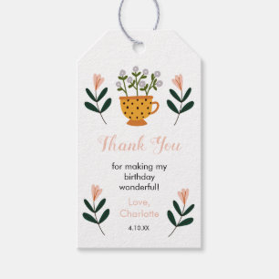 Modern Tea Party Floral Birthday Thank You  Gift Tags