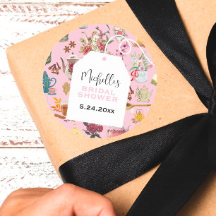 Modern Tea Party Pink Garden Floral Bridal Shower Classic Round Sticker