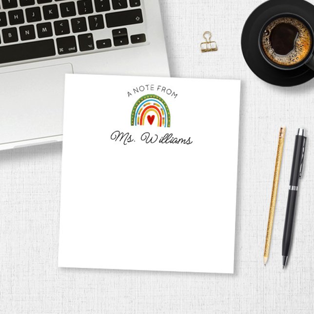 Modern Teacher Colourful Boho Rainbow Custom Name Notepad (Creator Uploaded)