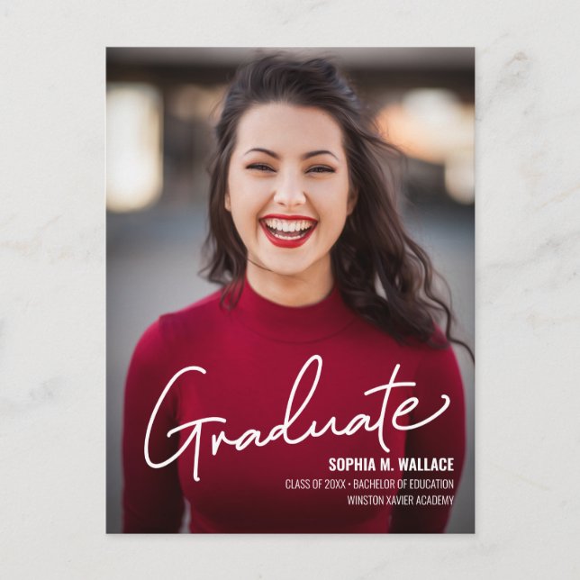 Modern Teacher Graduate Photo Graduation Announcement Postcard (Front)