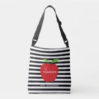 Modern Teacher Red Apple Horizontal Stripe