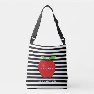 Modern Teacher Red Apple Horizontal Stripe Crossbody Bag