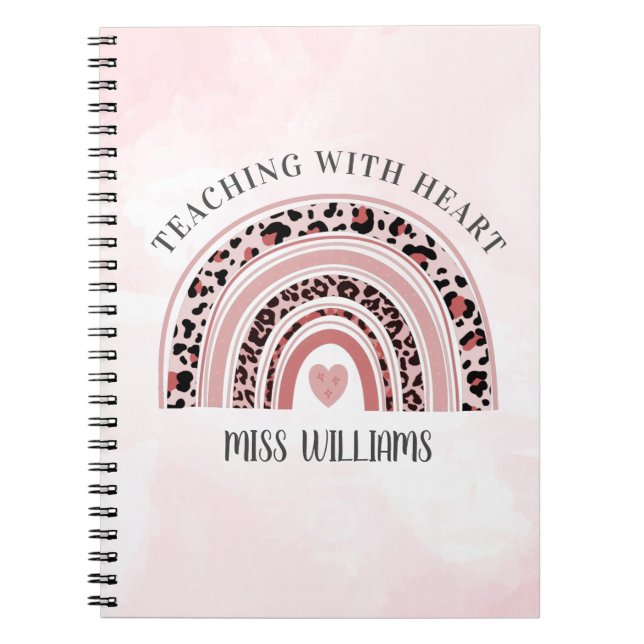Modern Teacher Teaching With Heart Boho Rainbow Notebook (Front)