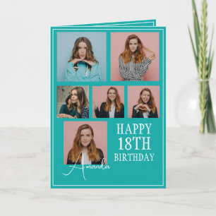 Modern Teal 6 Photo Collage 18th Birthday Card