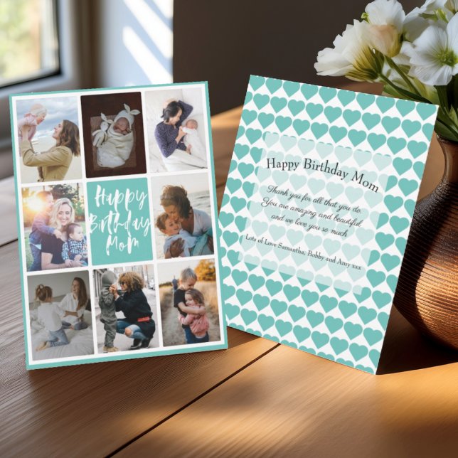 Modern Teal 8 Photo Collage Happy Birthday Mum (Creator Uploaded)