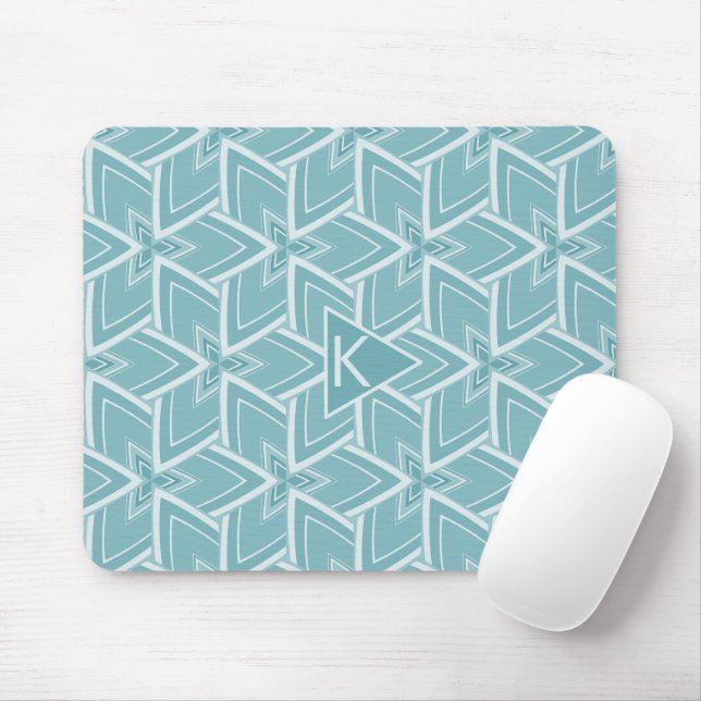 Modern Teal Abstract Geometric Pattern w/ Initial Mouse Pad (With Mouse)