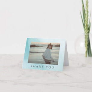 Modern Teal Abstract Minimalist Photo Wedding Thank You Card