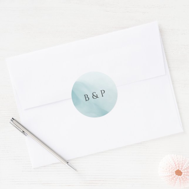 Modern Teal Abstract Minimalist Wedding Classic Round Sticker (Envelope)