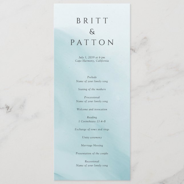 Modern Teal Abstract Minimalist Wedding Programme (Front)