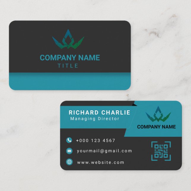 Modern Teal and Black Digital Marketing QR Code Business Card (Front/Back)