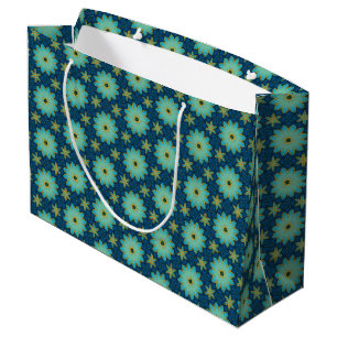 Modern Teal and Blue Daisy Floral Pattern Large Gift Bag