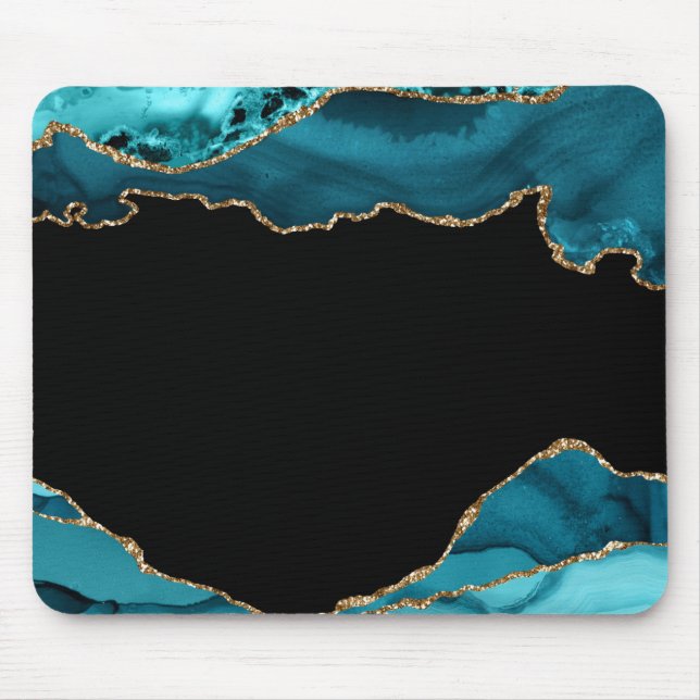 Modern Teal and Gold Agate Stone  Mouse Pad (Front)