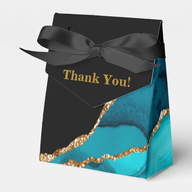 Modern Teal and Gold Agate Stone Wedding  Favour Box (Front Side)