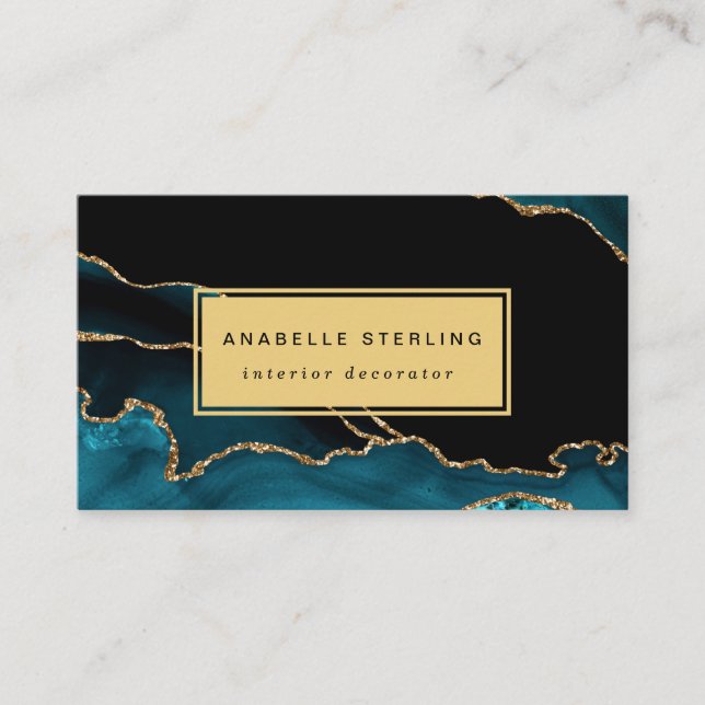 Modern Teal and Gold Marble Design, Customisable Business Card (Front)