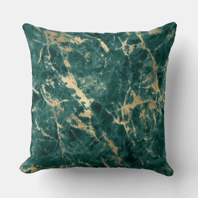 Modern Teal and Gold Marble Pattern Cushion (Front)