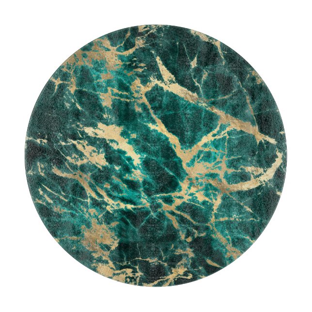 Modern Teal and Gold Marble Pattern Cutting Board (Front)