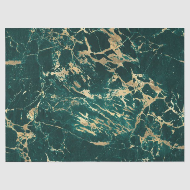 Modern Teal and Gold Marble Pattern Tissue Paper (Front)