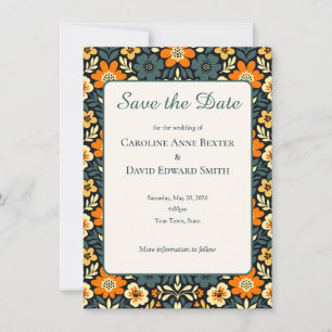 Modern Teal and Orange Floral Design Save the Date