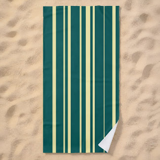 Modern Teal and Pale Yellow Cabana Stripes Beach Towel