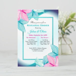 Modern Teal and Pink Floral Rehearsal Dinner Invitation