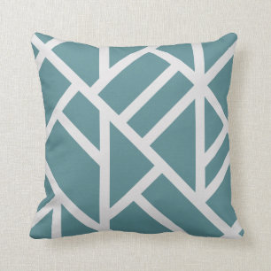 Modern Teal and White Abstract Stripes Cushion