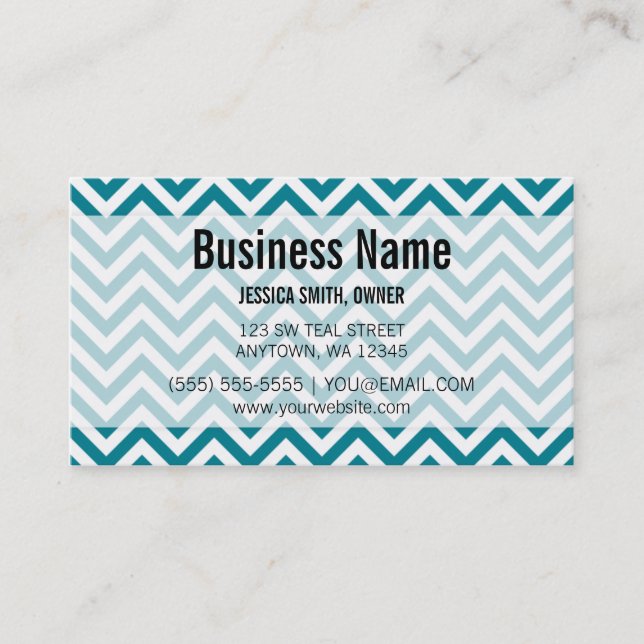 Modern Teal and White Chevron Pattern Business Card (Front)