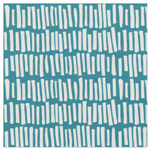 Modern Teal and White Line Pattern Fabric