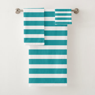 Modern Teal and White Stripes   Bath Towel Set