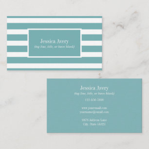 Modern Teal and White Stripes Monogram Name Business Card