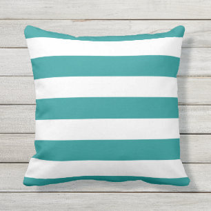 Modern Teal and White Stripes Outdoor Cushion