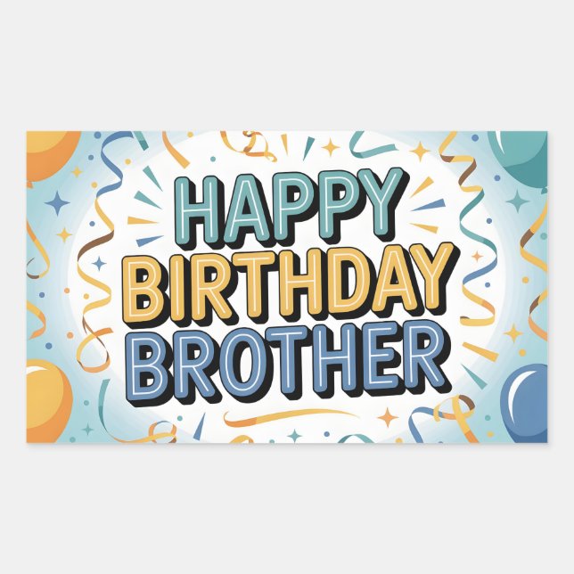 Modern Teal and Yellow "HAPPY BIRTHDAY BROTHER"  Rectangular Sticker (Front)