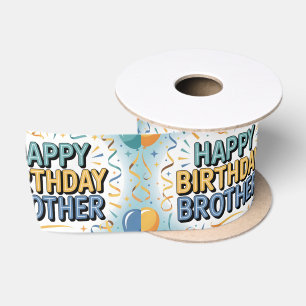 Modern Teal and Yellow "HAPPY BIRTHDAY BROTHER"  Satin Ribbon