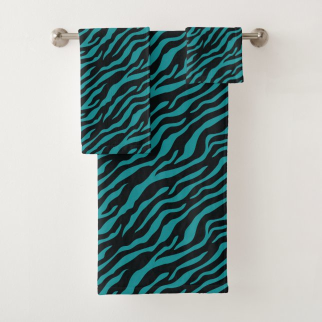 Modern Teal Animal Print Shower Curtain Bath Towel Set (Insitu)