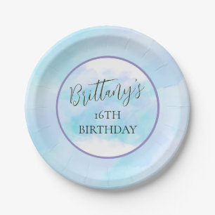 Modern Teal Aqua Elegant Personalised Birthday Paper Plate