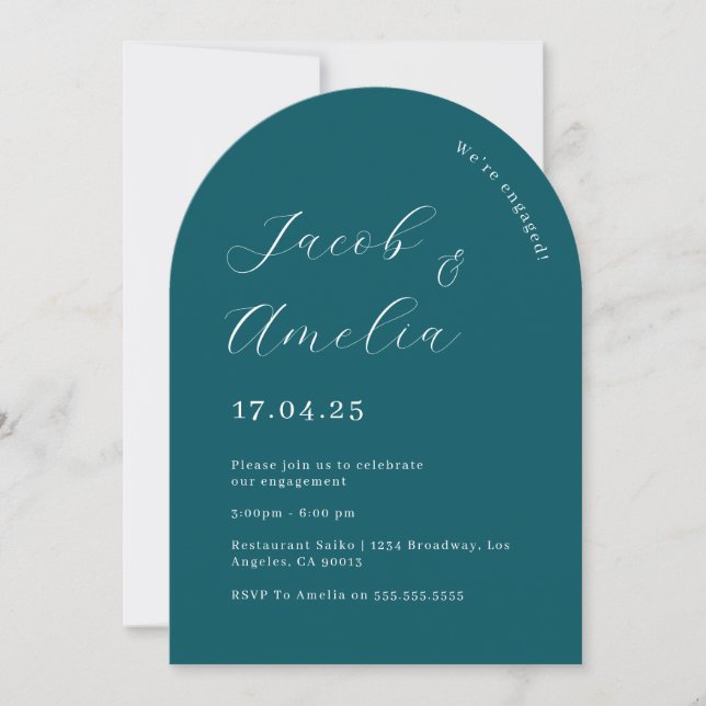 Modern Teal Arch Engagement Party   Invitation (Front)