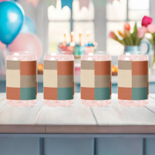 Modern Teal & Beige Geometric Blocks Can Glass